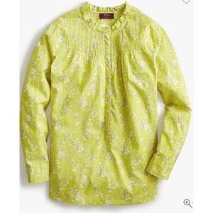 J Crew Cotton Poplin Classic Popover Shirt M Liberty Yellow Floral Summer Blooms